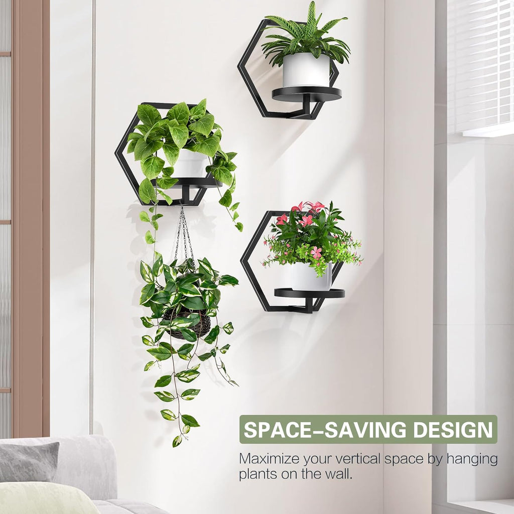 3Pcs Floating Wall Shelves Plant Holders, 7.9inch Wall Mounted Plant Stand