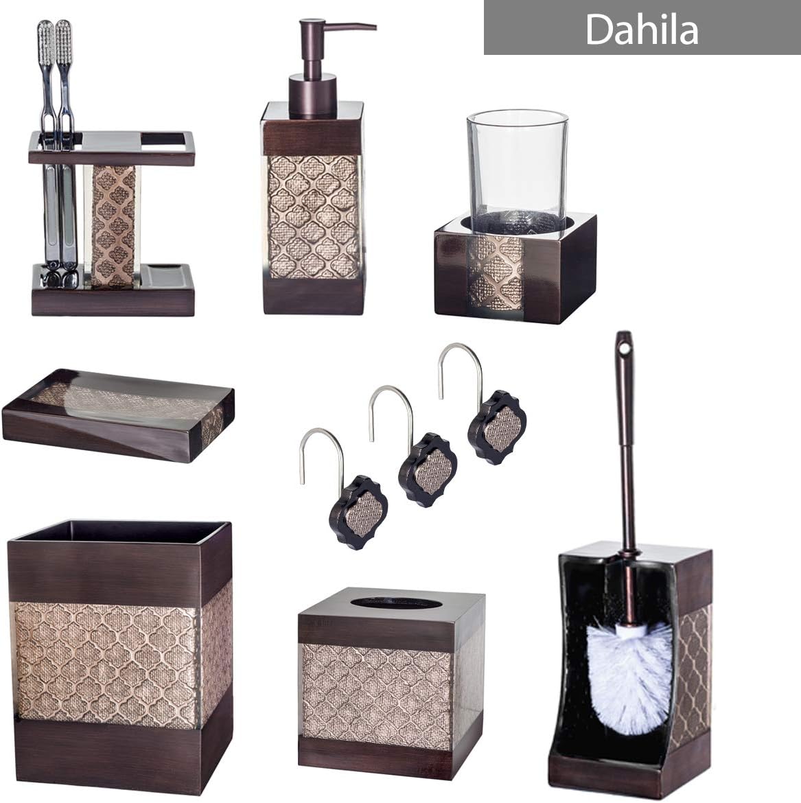Creative Scents Dahlia Brown 4 Piece Bathroom Accessories Set