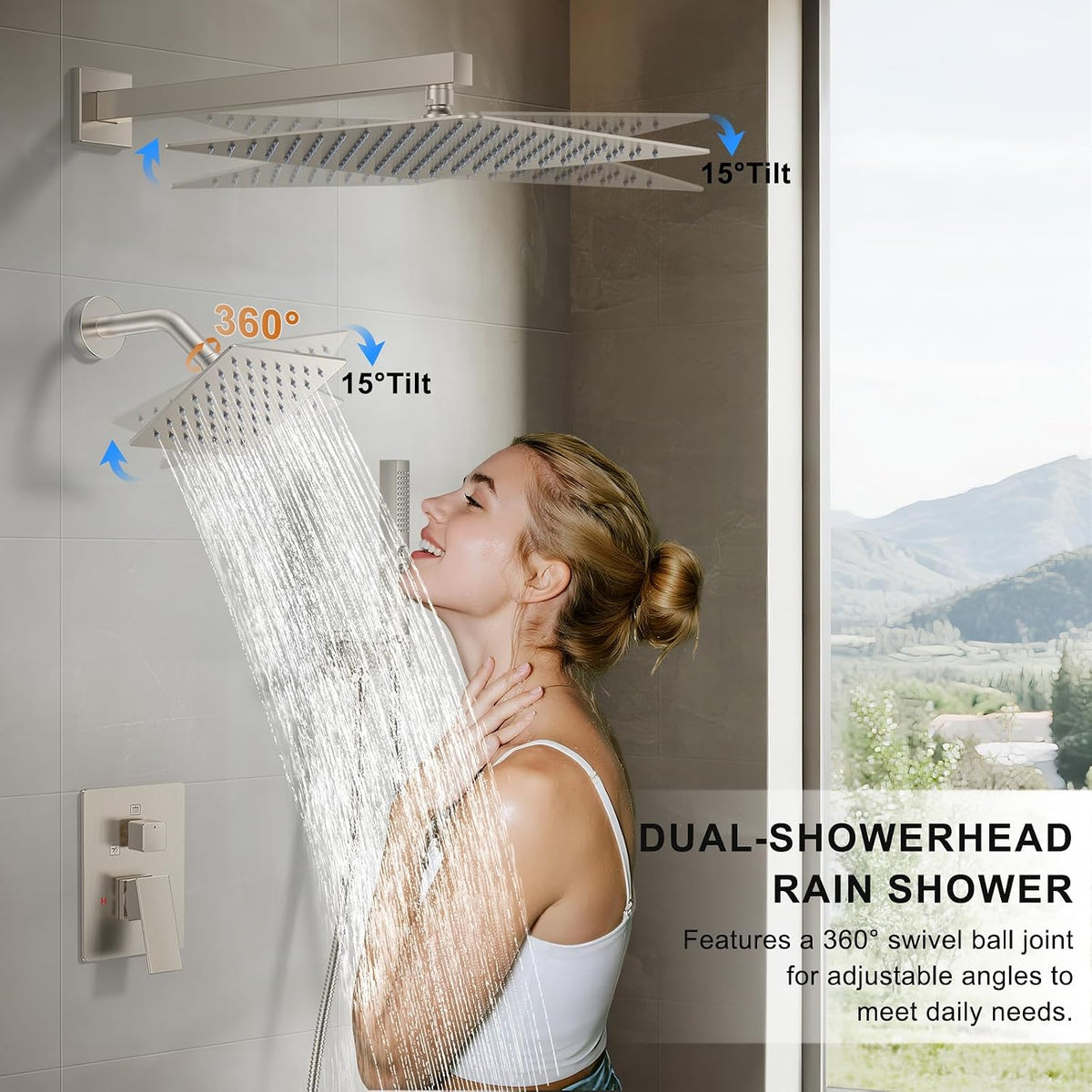Rain Shower System 12"&6" Shower Heads Wall Mount Shower Faucet Set