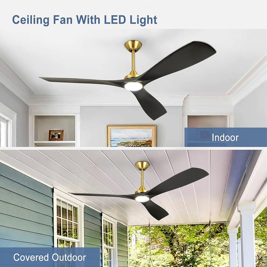 60 Ceiling Fan with Light: Black and Gold Ceiling Fans Reversible 3 Blades 5 Speeds - Modern Ceiling Fan with Remote for Indoor Living Room Bedroom