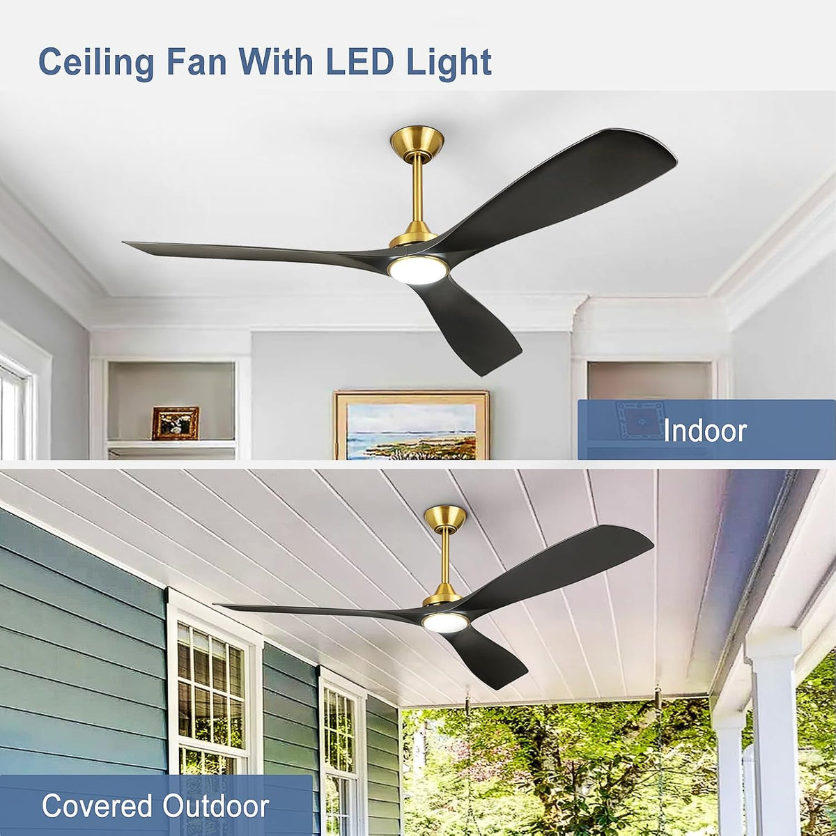 60 Ceiling Fan with Light: Black and Gold Ceiling Fans Reversible 3 Blades 5 Speeds - Modern Ceiling Fan with Remote for Indoor Living Room Bedroom