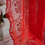 YJ YANJUN Vintage Lace Curtains 45 Inch Length Victorian Floral Pattern Red - Image 3