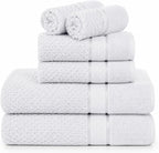 100% Cotton Towel Set 6 Piece, Soft & Absorbent, Quick Dry, Bathroom Towels Set (2 Bath Towels, 2 Hand Towels, 2 Washcloths), White