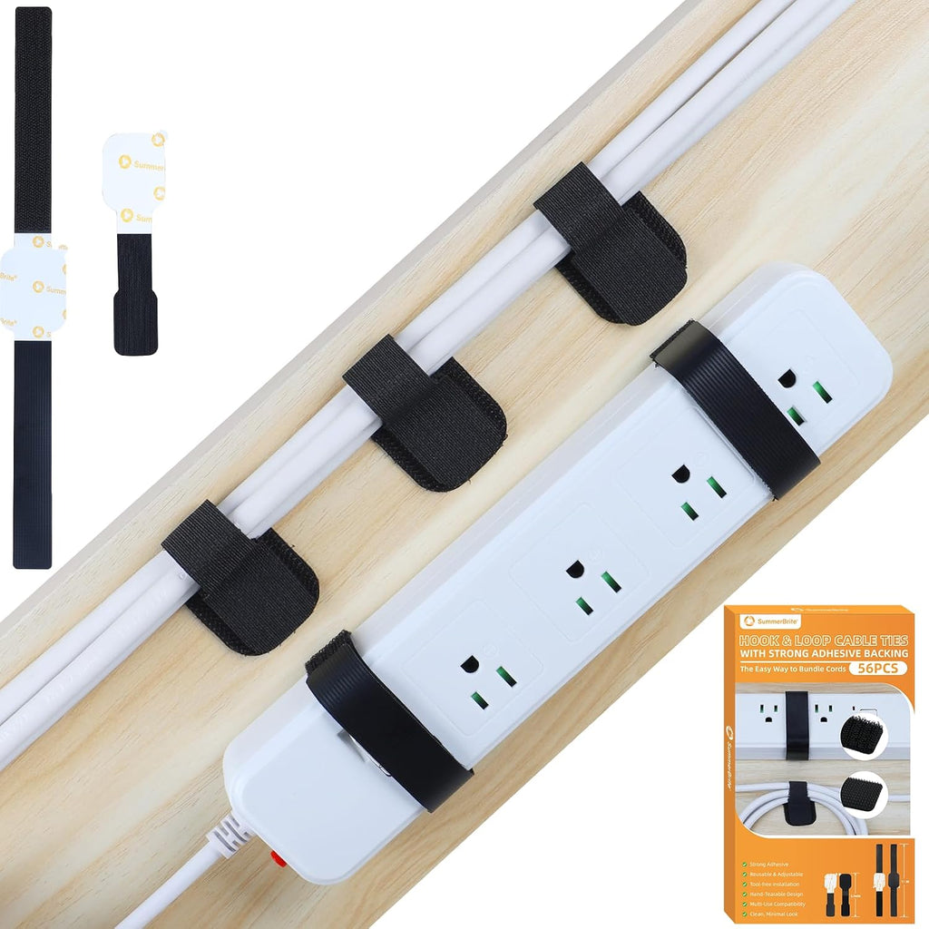 Under Desk Cable Management, Reusable Cable Straps, 56 Pack