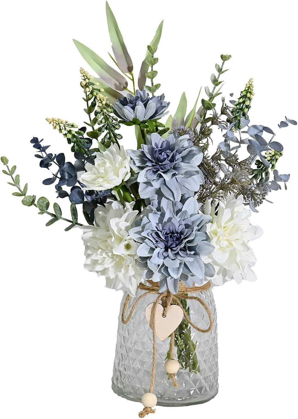 Artificial Flowers with Ceramic Vase Faux Hydrangea Flower Arrangements Table Centerpieces for Home Garden Party Wedding Decoration