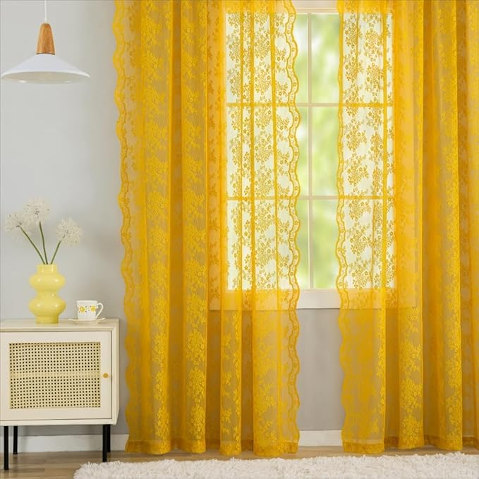 YJ YANJUN Vintage Lace Curtains 84 Inches Long-Victorian Floral Pattern Boho - Image 5