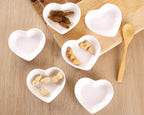 WHJY White Love Heart Shaped Ceramic Side Dish Bowl, Contemporary Porcelain Side Dishes Bowl, Seasoning Dishes Soy Dipping Sauce Dishes for Wedding Birthday Party- Set of 6