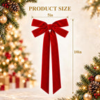 12 Pcs Red Velvet Bows for Christmas Tree, 5x10 Vintage Christmas Ribbons