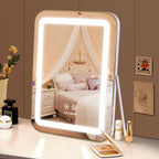 halumao Vanity Mirror with Lights, 14.5" Light Up Makeup Mirror, LED Makeup Mirror with Lights for Bedroom Tabletop, Smart Touch Control 3 Colors Dimmable, 360° Rotation