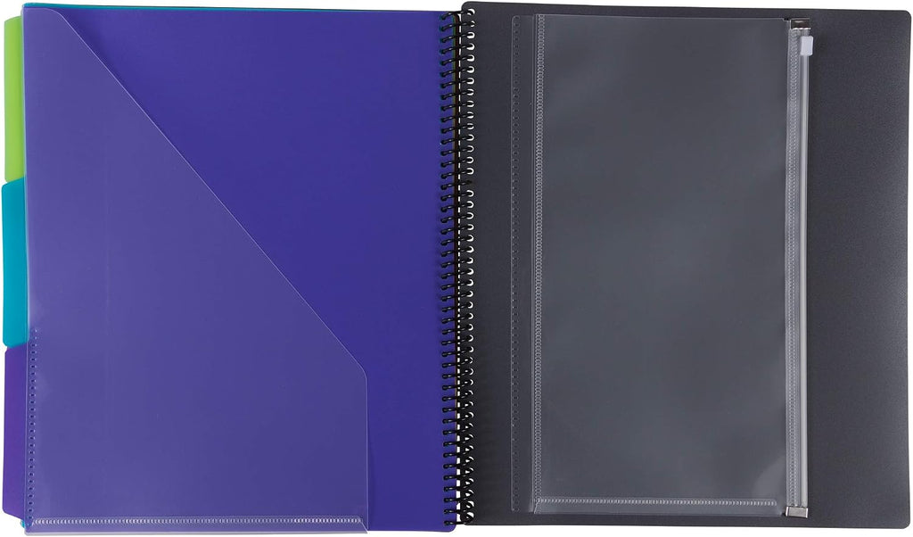 JAM PAPER Plastic Multi Pocket Folder - 24 Pocket Organizer with Zipper Pouch - Smoke Grey with Colorful Tabs - 10 1/2 x 11 1/2 - Sold Individually