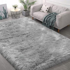 Faux Fur Area Rug, Indoor Plush Gray Floor Carpets - Image 7