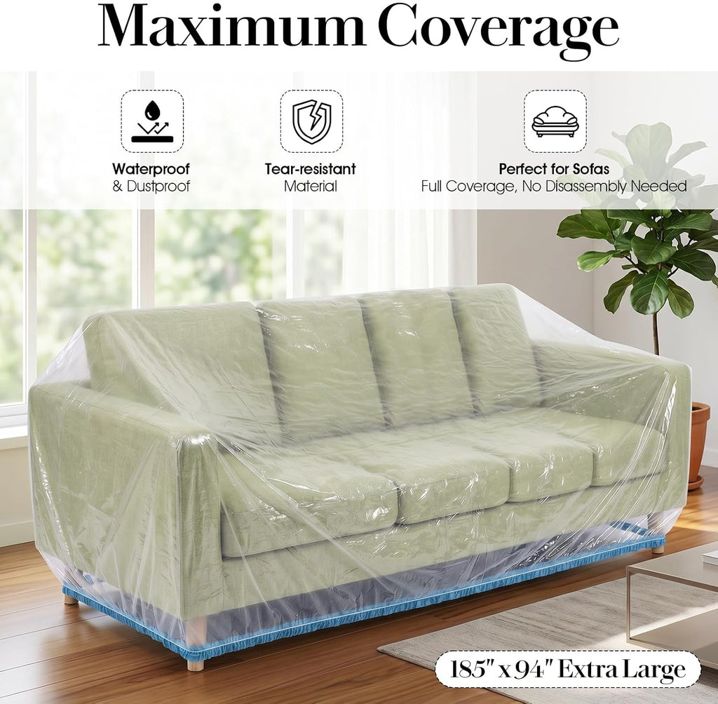 10 Pcs Plastic Couch Cover for Moving, Clear Sofa Protector 94"W x 185"L