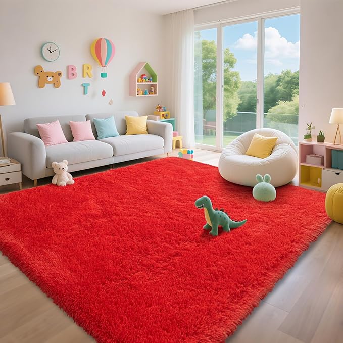 Red Shag Area Rugs for Bedroom Living Room, Ultra Soft Fluffy Christmas Area - Image 4