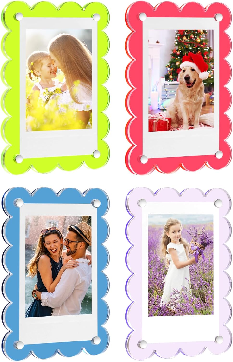 10 Pack Acrylic Fridge Magnetic Frame for Polaroid, 2.36x3.54 In Mini Picture Frames Clear for Fujifilm Instax Mini, 2 Sided Photo Refrigerator Magnet Picture Display Clear Frame Petal