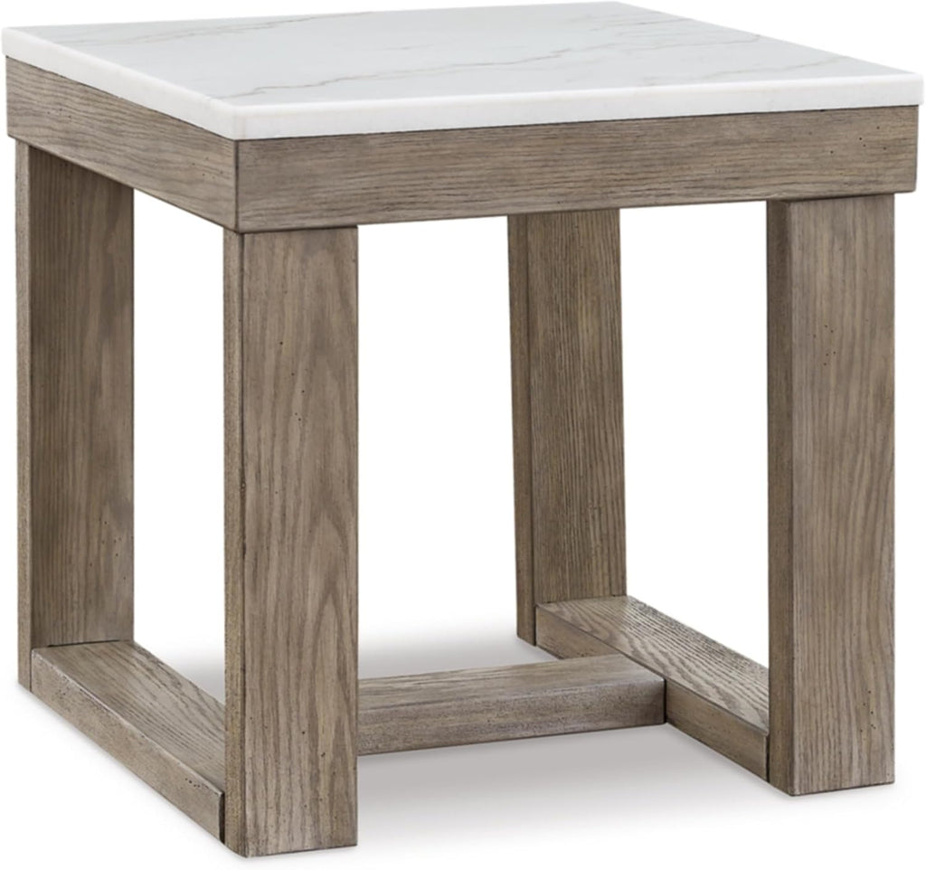 Signature Design by Ashley Square Marble End Table, 24 in, Grayish Brown