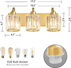 3-Light Gold Bathroom Light Fixtures,Modern Bathroom Vanity Lights Fixture with Clear Crystal Glass Shade, Modern Crystal 3 Lights Wall Sconce (Exclude Bulb)