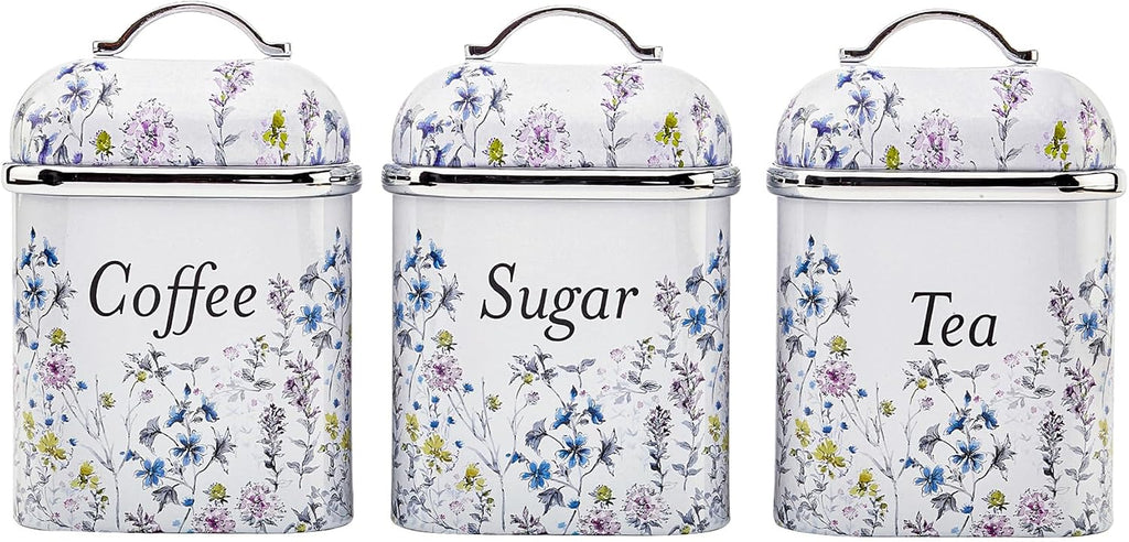 Laura Ashley China Rose Coffee Tea Sugar Container Set - Storage Canisters