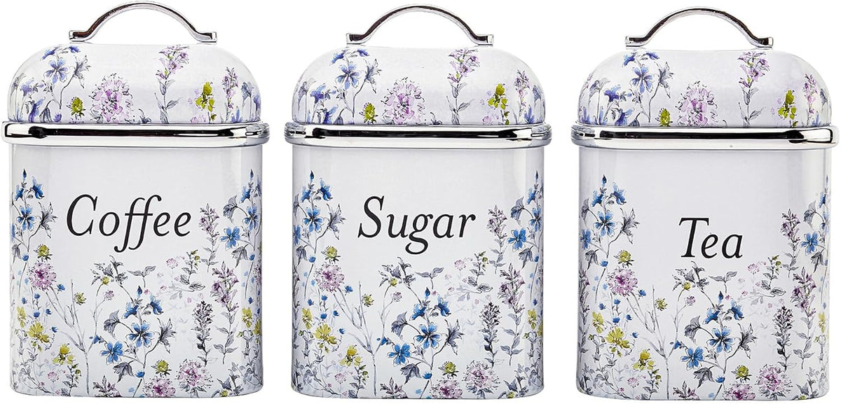 Laura Ashley China Rose Coffee Tea Sugar Container Set - Storage Canisters