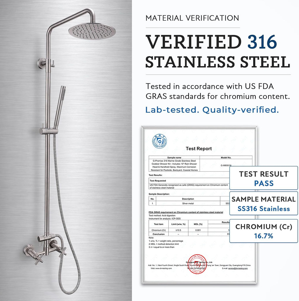 G‑Promise 316 Marine Grade Stainless Steel 8 Inches Outdoor Shower Kit