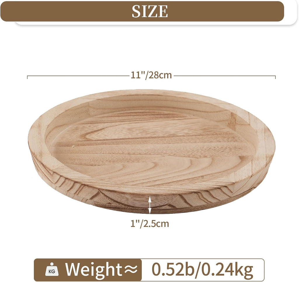 Hanobe Wooden Decortaive Coffee Table Tray, Round Candle Holder Centerpiece