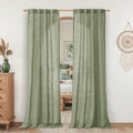 LAMIT Sage Green Linen Boho Curtains 80 inch Length 2 Panels, Light Filtering by LAMIT