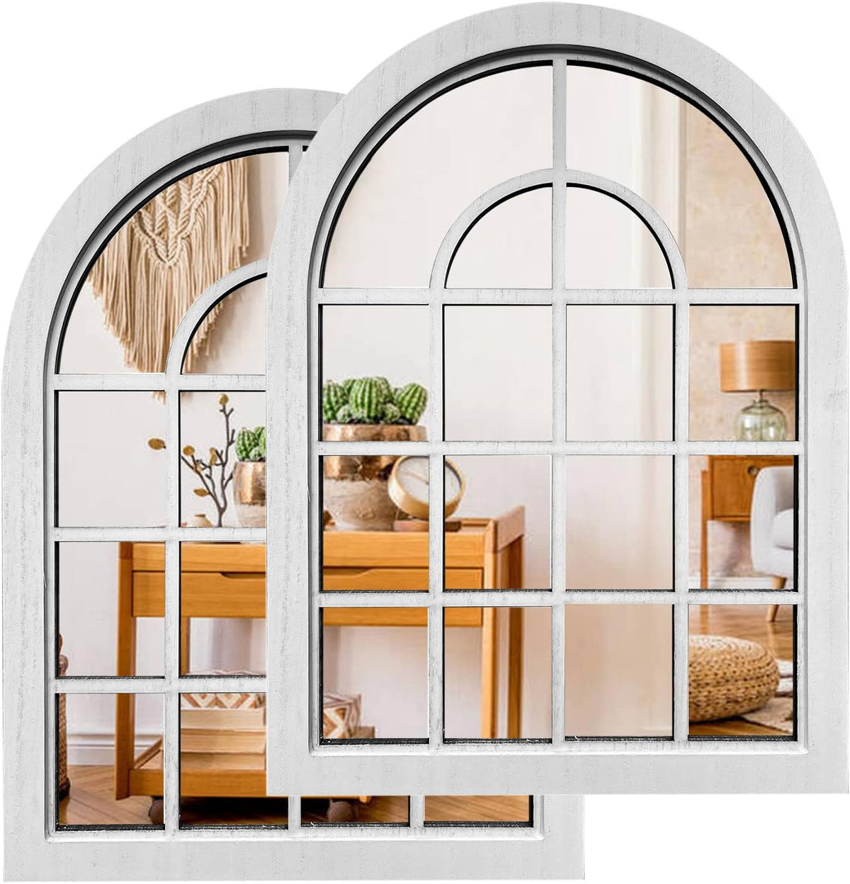 ZEXUIRU 2 Set Rustic Wall Mirrors for Bedroom Bathroom Living Room Entryway Wood Farmhouse Easy to Hang Framed Decorative Accent Hanging Wall-Mounted Mirror Set for Living Room - White
