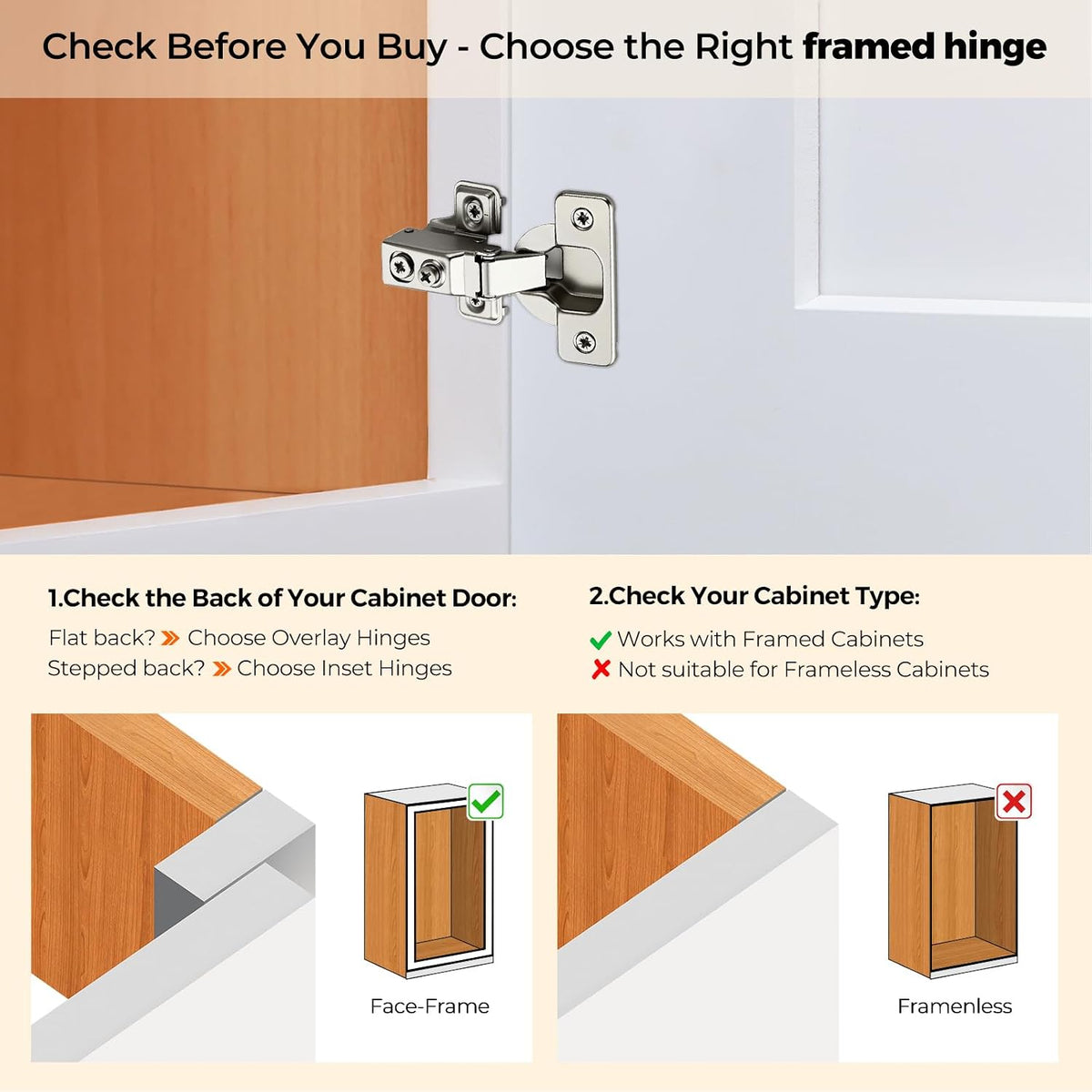 Ravinte Short Arm Kitchen Cabinet Hinges,1/2 Inch Overlay,10 Pack 5 Pairs