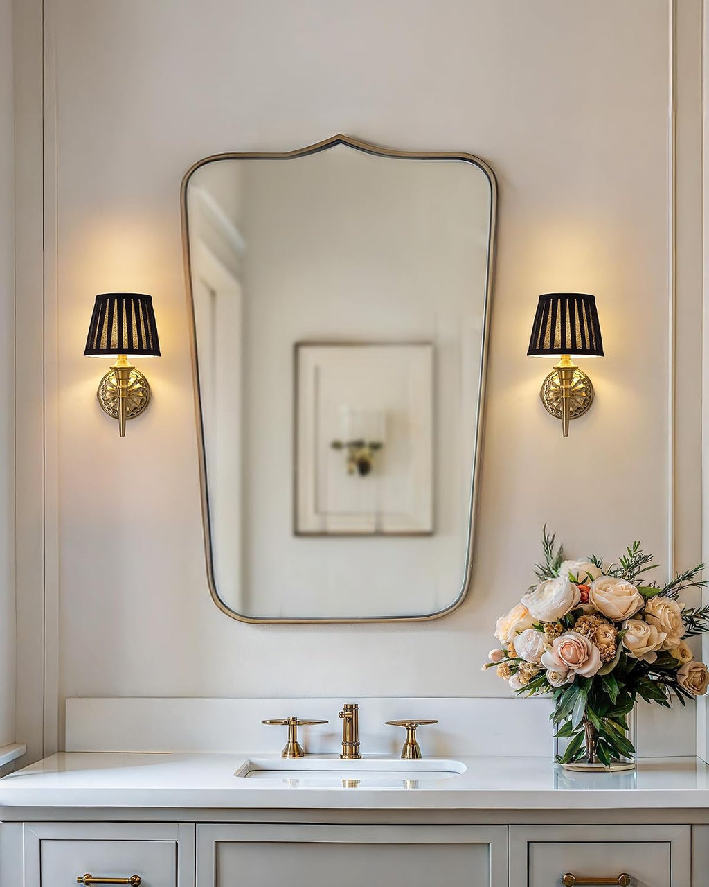 KDG Cordless Gold Wall Sconces Set of 2, Black Fabric Lampshde Wall Lamps