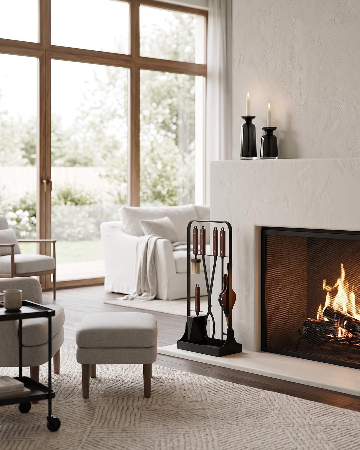 Heavy Duty 6 pcs Fireplace Tool Set - Hearth Accessories for Indoor Outdoor
