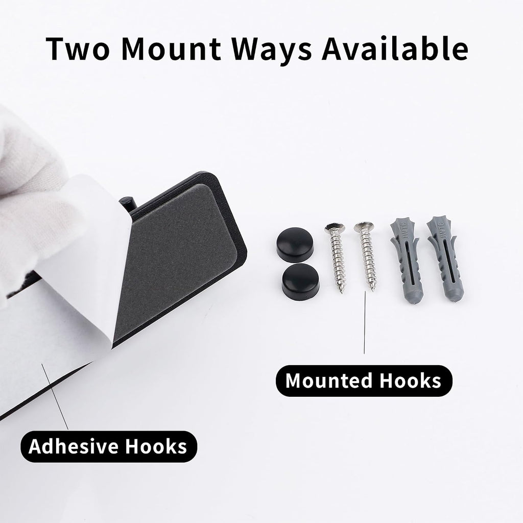 Black Wall Hooks, Matte Black Bathroom Hook Rail, Self Adhesive 5 Hooks Key Hook Rack Hanger Towel Robe Stick Hooks for Toilet Entryway Hallway Kitchen Wall Mounted