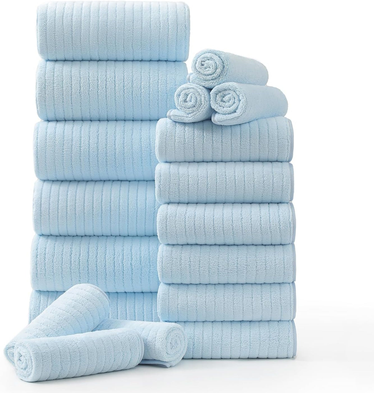 18 Piece Family Bath Towel Set Include 6 Bath Towels,6 Hand Towels and 6 Washcloths Soft Bathroom Towel with Hanging Loops,Highly Absorbent Quick Dry Towels Set for Bathroom,Hotel and Spa-Green