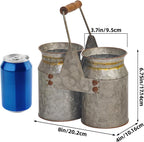 Set of 2 Rustic Galvanized Utensil Holders with Handles, Farmhouse Kitchen Crocks for Spoons, Forks & Knives, Countertop Organizer Buckets for Rustic Farmhouse Decor, 8"x4"x6.75"