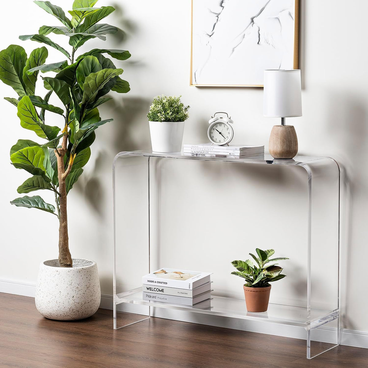 MyGift Clear Acrylic Console Table with Shelf, 2 Tier Entryway Table