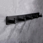 Black Wall Hooks, Matte Black Bathroom Hook Rail, Self Adhesive 5 Hooks Key Hook Rack Hanger Towel Robe Stick Hooks for Toilet Entryway Hallway Kitchen Wall Mounted