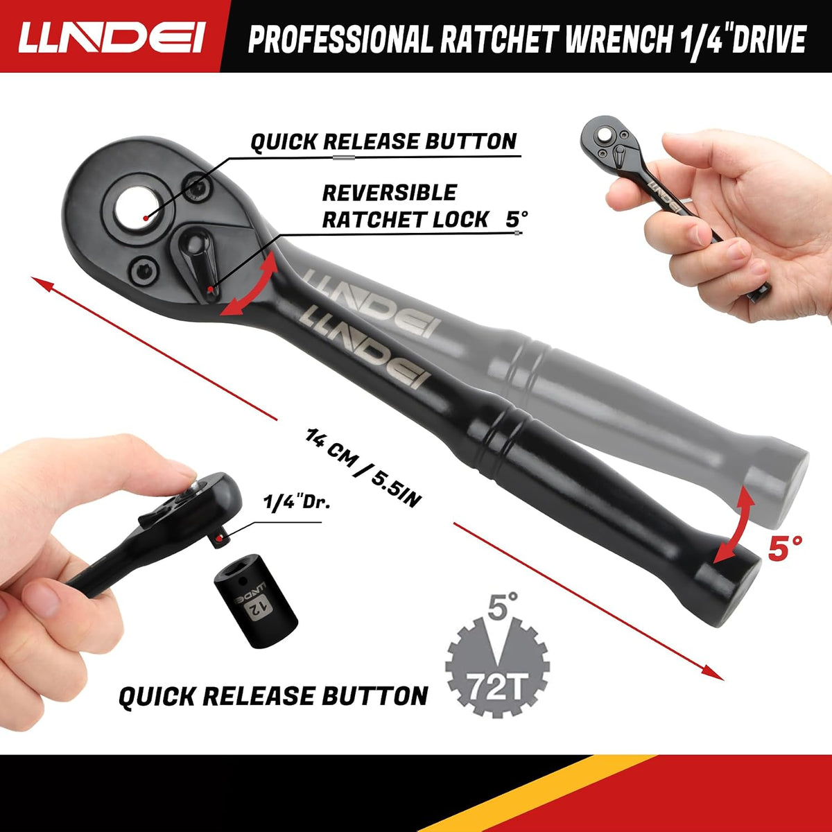 48 Piece 1/4" Mini Socket Ratchet Wrench Set, Metric Shallow(4-14mm)