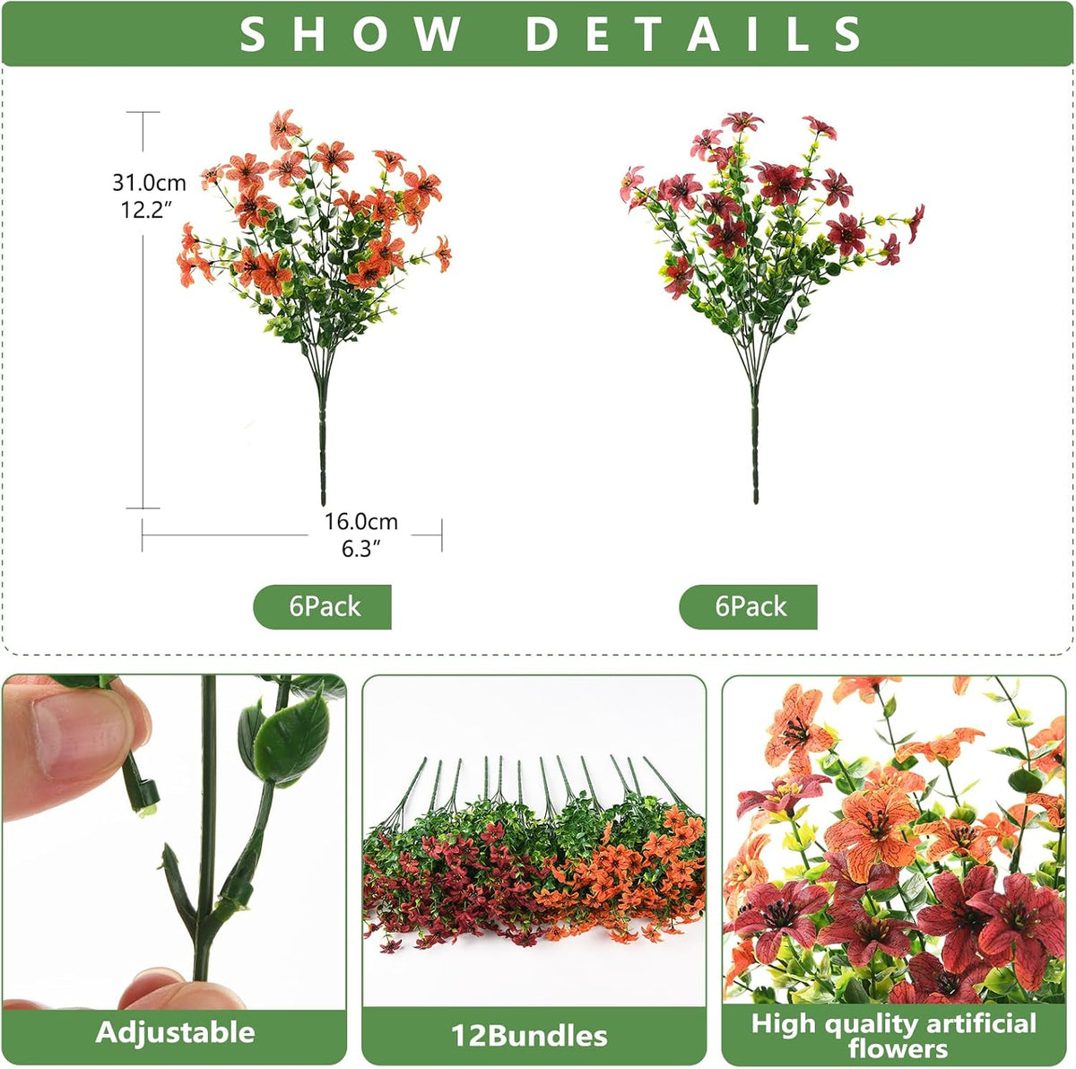 Homsunny Artificial Fall Flowers for Outdoor Planters Fake Mums Home Decor