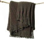 lifein Throw Blanket for Couch, Soft Boho Decor Bed Throw, Cozy Brown Knitted by lifein