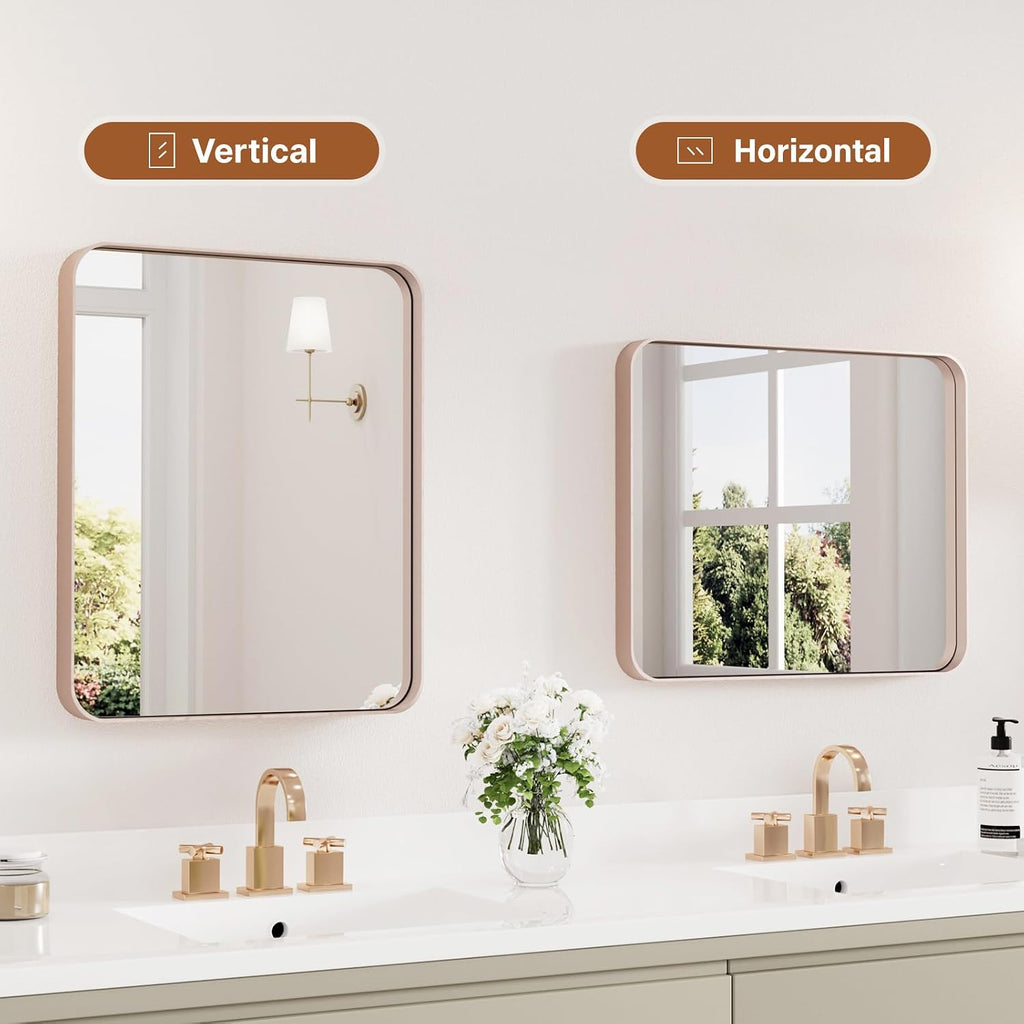 Kosmonia 20x16 Inch Bathroom Vanity Mirror Brushed Rose Gold