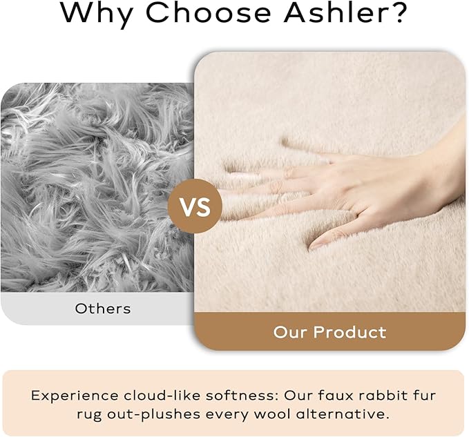 Ashler Faux Fur Rug, Ultra Soft Faux Rabbit Fur, 6 x 9 Feet Rectangle, Machine - Image 3