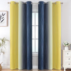 Estelar Textiler Yellow and Navy Blue Ombre Blackout Curtains - Image 2
