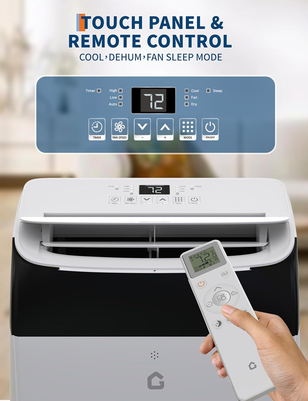 14,000 BTU Portable Air Conditioner for 750 Sq.Ft - 3-in-1 AC Unit with Cooling, Dehumidifier & Fan Modes, Remote Control, Timer & Ultra-Quiet Operation for Home/Office