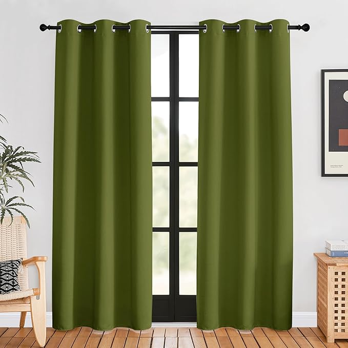 NICETOWN Blackout Window Curtains 80 inch Long, 2 Panels, 34 inch, Olive Green by NICETOWN