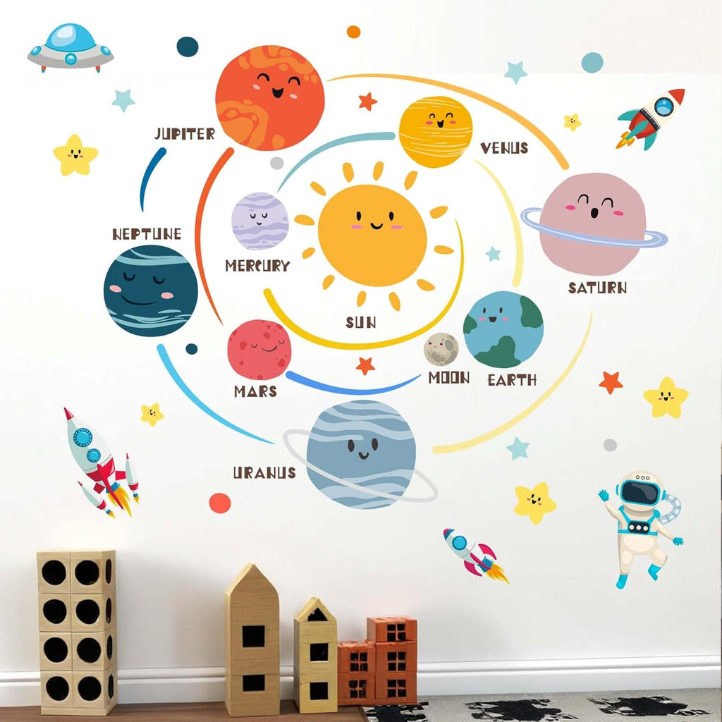 Astronaut Wall Decals - Outer Space Planets Rocket Boys Wall Stickers - Baby Nursery Kids Room Daycare Playroom Wall Decor