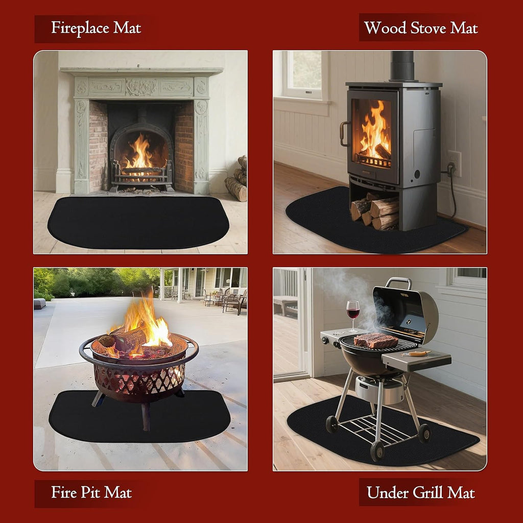 SUNICO 1 MM Fire Resistant Rugs for Fireplace, 2'7.5'' x 1'7.7'', Black