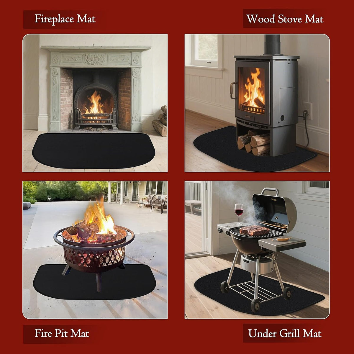 SUNICO 1 MM Fire Resistant Rugs for Fireplace, 2'7.5'' x 1'7.7'', Black