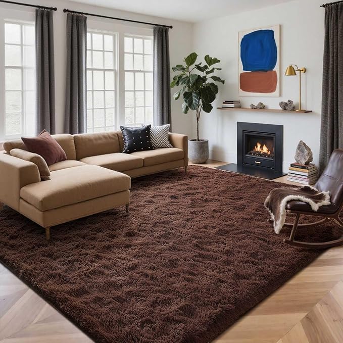 5x7 Ft Brown Shag Rugs for Bedroom Living Room, Ultra Soft Fluffy Furry Area by Cuzwlovita