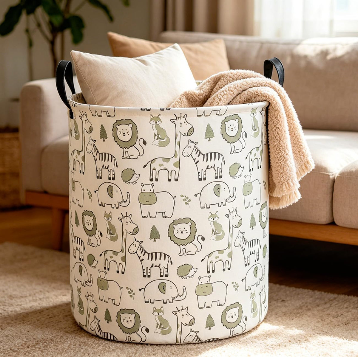 CLOCOR Laundry Basket,Collapsible Storage Baskets,Room Decor,Gift Basket（Green Animals