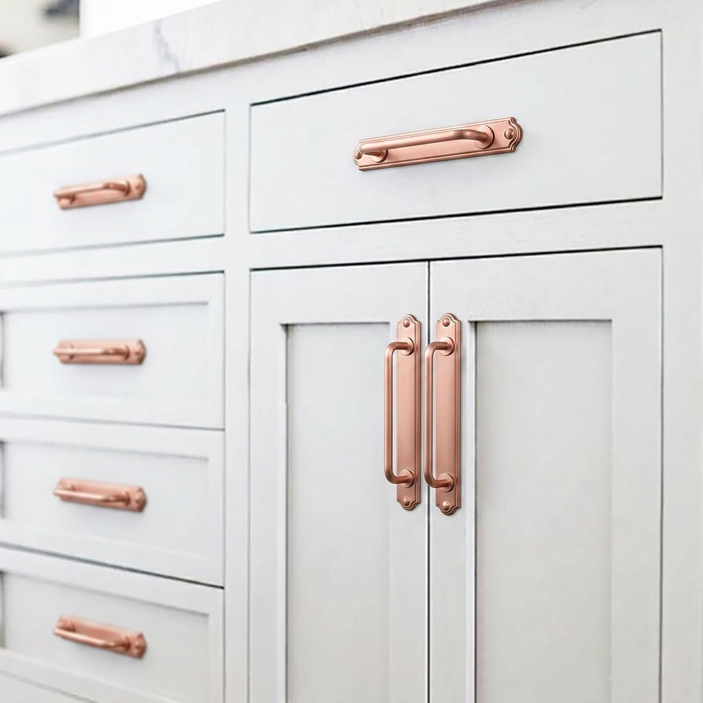 Goo-Ki 5.04" c-c Brushed Copper Cabinet Pulls with Backplate Zinc Alloy Kitchen Cabinet Hardware - 2 Pack Drawer Pulls Solid Dresser Handles with Spacer