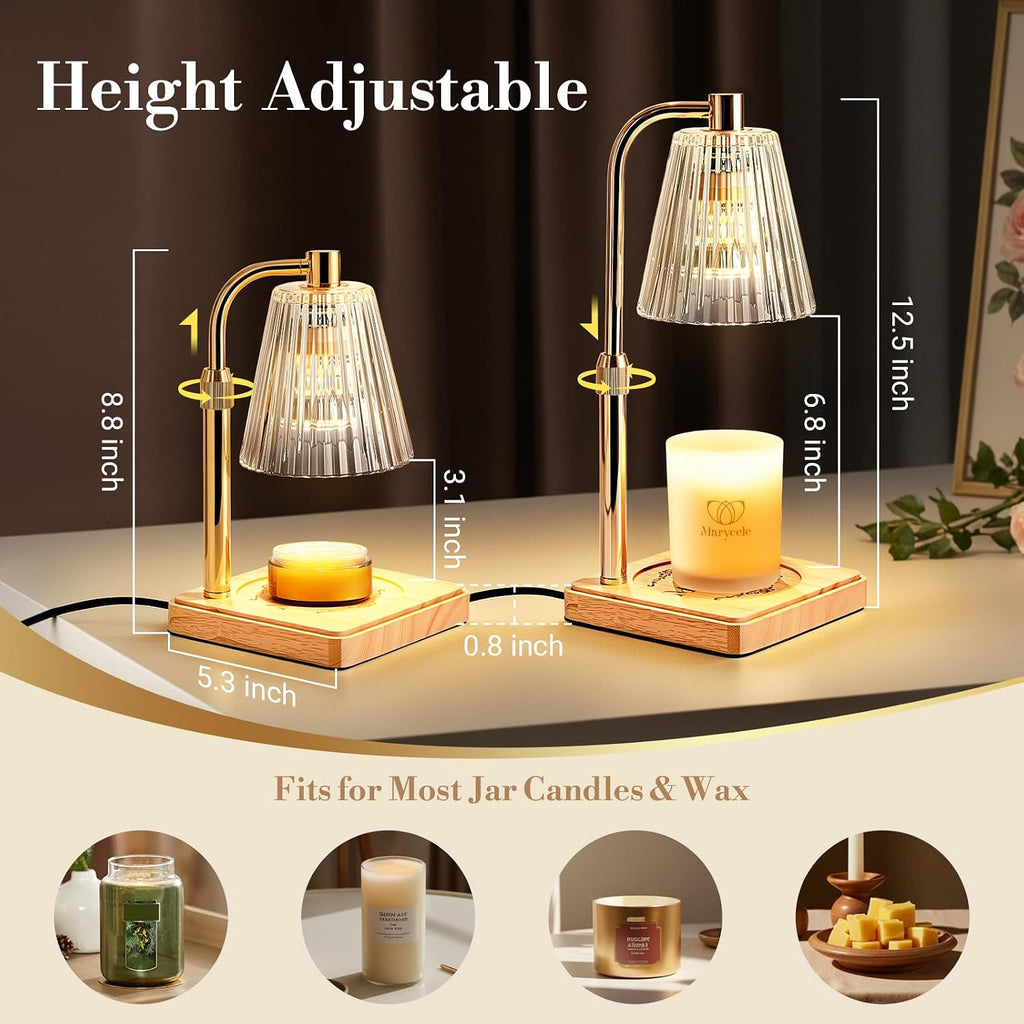 Marycele Candle Warmer Lamp with Timer for Yankee Candles, Adjustable Height Wax Melt Warmer, Birthday Gifts for Mom Women Sister, Vintage Glass Lamp, Christmas Decorations for Home Decor
