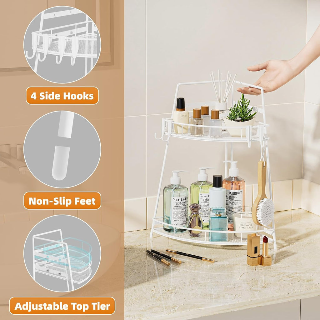 VITVITI 2 Tier Bathroom Counter Organizer Corner Vanity Shelf Storage White